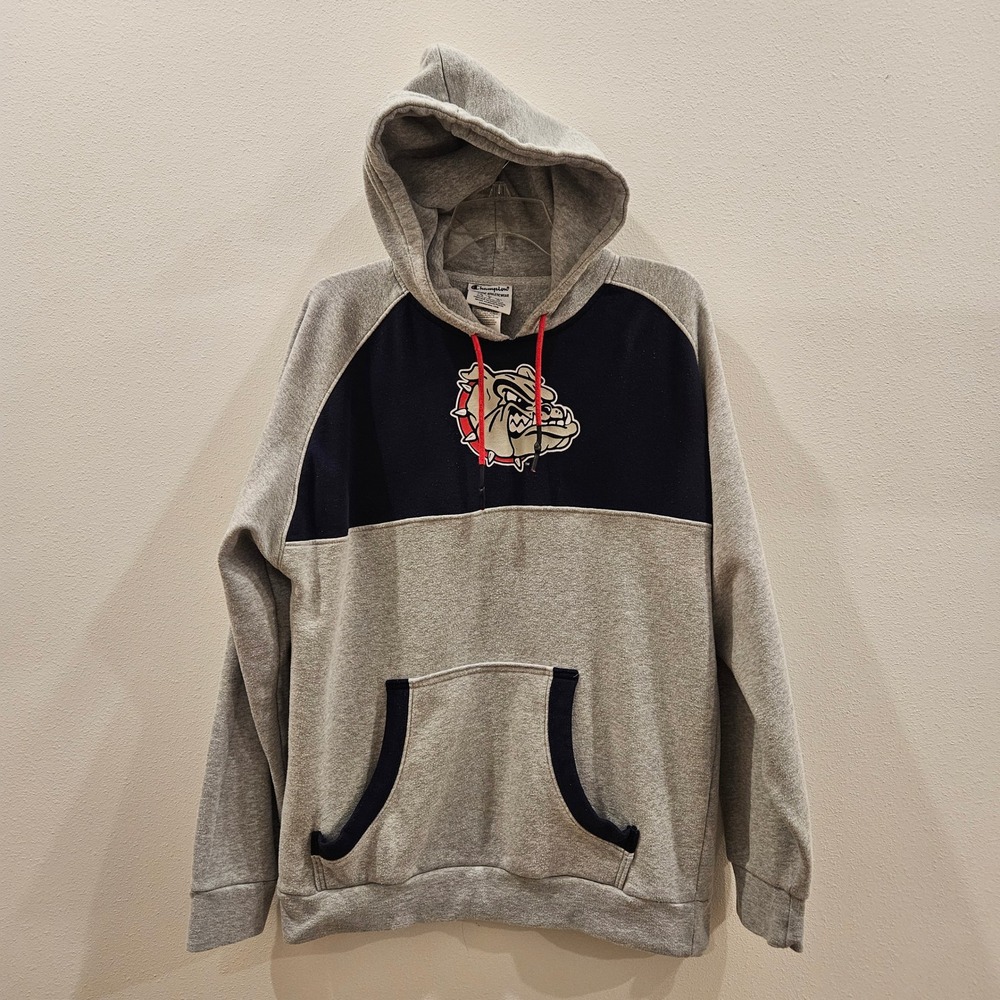 Champion Gonzaga Bulldog Graphic Hoodie Gray Navy Colorblock Pullover L NCAA